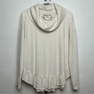 Anthropologie women’s “Maeve Addie Ruffled Hacci Pullover”, cream color, size S